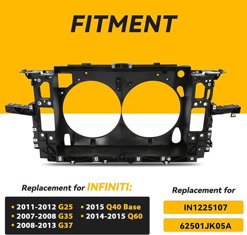Kojem Radiator Support Assembly Compatible with 2007-2015 Infiniti G25 G35 G37 Q40 Q60 Replacement for IN1225107 62501JK05A in Saudi Arabia