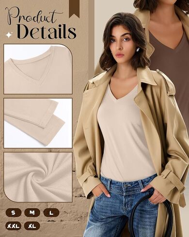 Huukeay 5 Pack Women's T-Shirts V Neck Long Sleeve Tops Casual Loose Fit Layering Shirts Flat Hem Basic Plain Work Tees in Saudi Arabia