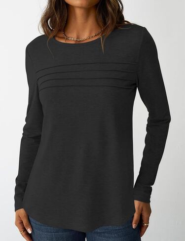 قمصان NORACORA بأكمام طويلة للنساء تونيك مطوي بلوزات أساسية أنيقة بلوزات عمل غير رسمية فضفاضة عصرية موضة خريف 2025 in Kuwait