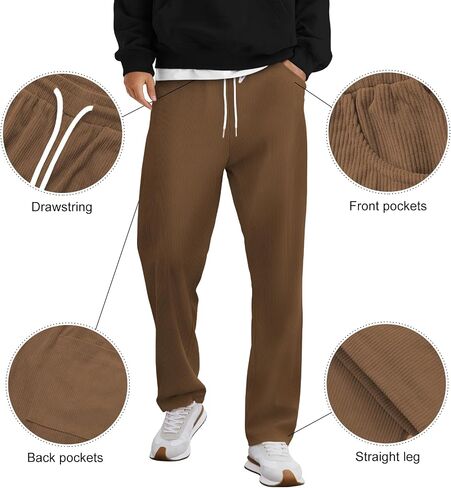 Mens Corduroy Casual Pants Joggers Cargo Pants Drawstring Elastic Waist Baggy Sweatpants with Pockets in Saudi Arabia