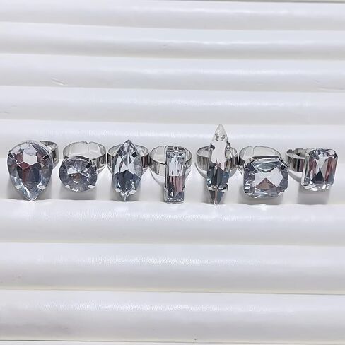 Sparkly Silver Chunky Crystal Rings Set for Women, Statement Bling Geometric Rhinestone Oval Square Teardrop Knuckle Finger Open Ring Party Prom Jewelry in Saudi Arabia