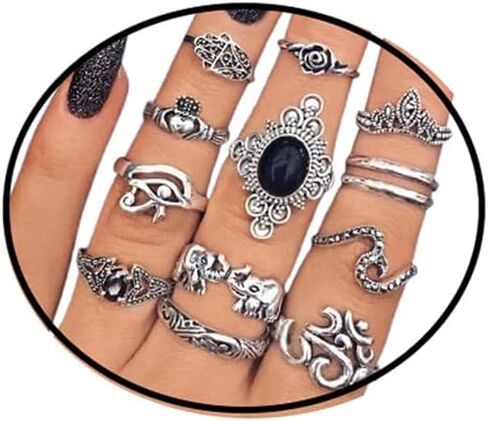 PINK TOWN Gothic Halloween Knuckle Ring Set for Women,Vintage Punk Skull/Spider/Bat/Heart Stackable Finger Rings Bohemian Hollow Carved Midi Rings Halloween Party Costume Accessories in Saudi Arabia