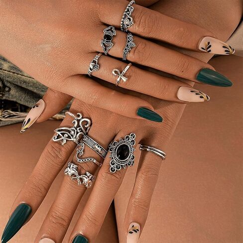 PINK TOWN Gothic Halloween Knuckle Ring Set for Women,Vintage Punk Skull/Spider/Bat/Heart Stackable Finger Rings Bohemian Hollow Carved Midi Rings Halloween Party Costume Accessories in Saudi Arabia