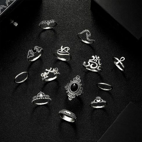 PINK TOWN Gothic Halloween Knuckle Ring Set for Women,Vintage Punk Skull/Spider/Bat/Heart Stackable Finger Rings Bohemian Hollow Carved Midi Rings Halloween Party Costume Accessories in Saudi Arabia