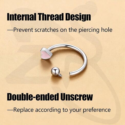 ZS 4Pcs Stainless Steel Heart Lip Rings Hoops Piercing, 16G C-shape U-shape Lip Rings, Internally Threaded Cartilage Helix Daith Earrings Jewelry for Women Men in Kuwait