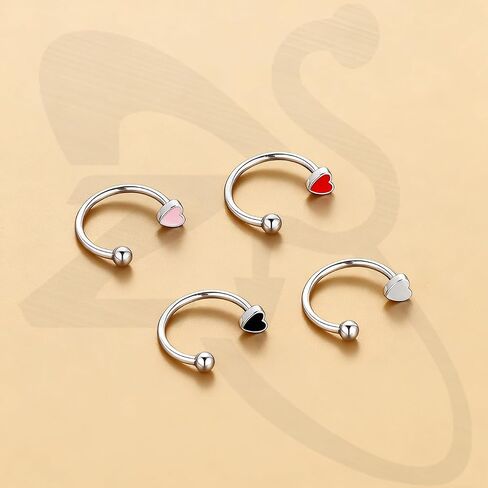 ZS 4Pcs Stainless Steel Heart Lip Rings Hoops Piercing, 16G C-shape U-shape Lip Rings, Internally Threaded Cartilage Helix Daith Earrings Jewelry for Women Men in Kuwait