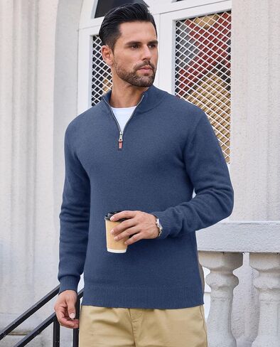 EKLENTSON Men's Sweater Quarter Zip Pullover Knit Cotton Turtleneck Sweater Fall Winter Thermal Pullover Mock Neck in Saudi Arabia