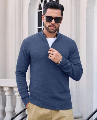 EKLENTSON Men's Sweater Quarter Zip Pullover Knit Cotton Turtleneck Sweater Fall Winter Thermal Pullover Mock Neck in Saudi Arabia