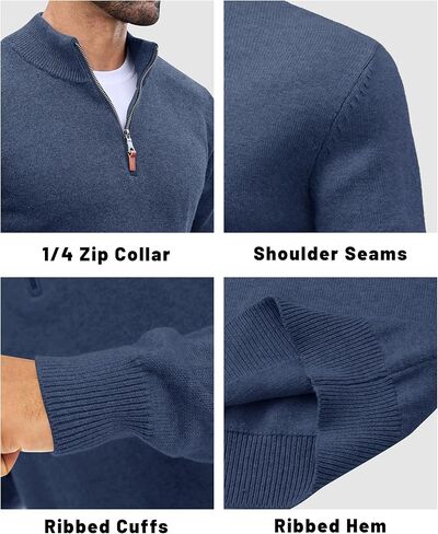 EKLENTSON Men's Sweater Quarter Zip Pullover Knit Cotton Turtleneck Sweater Fall Winter Thermal Pullover Mock Neck in Saudi Arabia