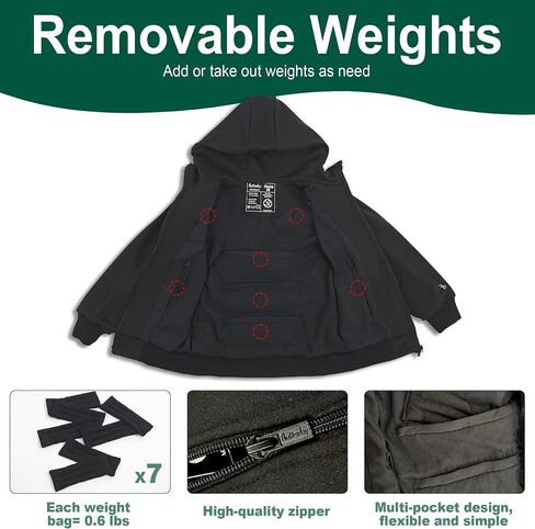 Flutterby Kids Weighted Zip-Up Hoodie Sweatshirt Black, Discreet Soothing Sensory & Calming Solution in Saudi Arabia