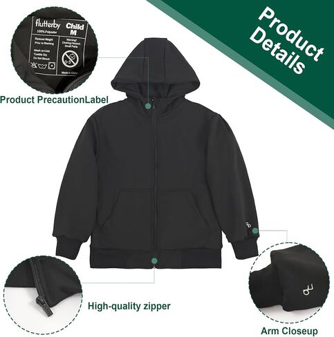 Flutterby Kids Weighted Zip-Up Hoodie Sweatshirt Black, Discreet Soothing Sensory & Calming Solution in Saudi Arabia