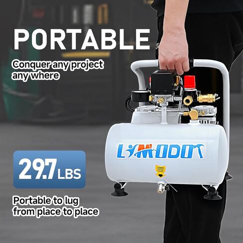 Air Compressor, Ultra Quiet Air Compressor, Only 68dB, 6 Gallon Durable Steel Air Tank, 4.2CFM @ 90PSI, Oil-Free, Ideal For Shop, Garage, Car, Pneumatic Tool, 1.7 HP in Kuwait