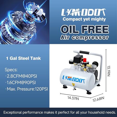 Air Compressor, Ultra Quiet Air Compressor, Only 68dB, 6 Gallon Durable Steel Air Tank, 4.2CFM @ 90PSI, Oil-Free, Ideal For Shop, Garage, Car, Pneumatic Tool, 1.7 HP in Kuwait