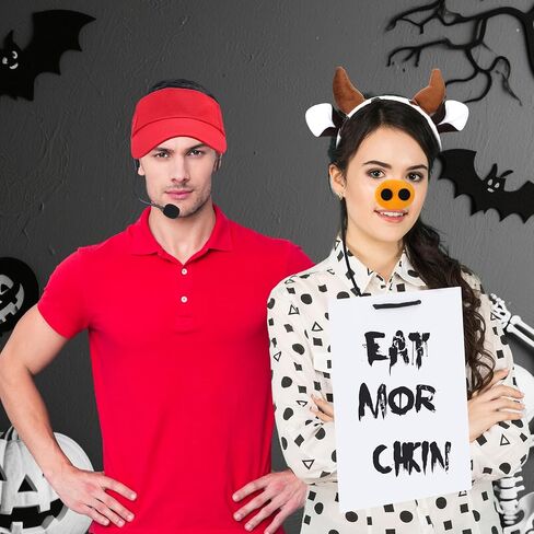 7 Pcs Fast Food Cow Costume Accessories Include Headband Nose Tail Headband Red Sun Hat Marker Pen with Blank Tag for Adults Halloween Cosplay in Saudi Arabia