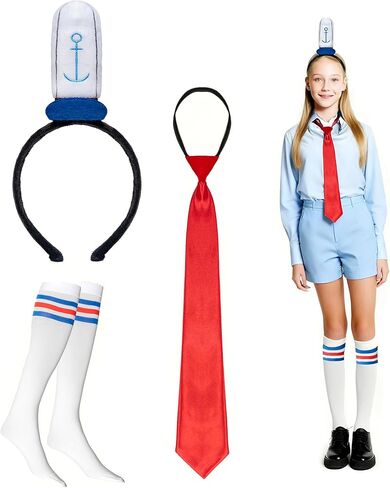 3Pcs Sailor Costume Accessories Set Include Headband with Anchor Cap, Neck Tie, Socks for Men Women Halloween Dress Up(blue set, average) in Saudi Arabia