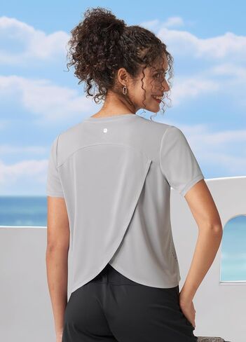 Women's Quick Dry Workout Tops Cropped Split Back Shirts with Reflective Lightweight Gym Wear in Saudi Arabia
