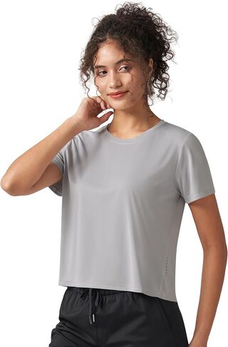 Women's Quick Dry Workout Tops Cropped Split Back Shirts with Reflective Lightweight Gym Wear in Saudi Arabia