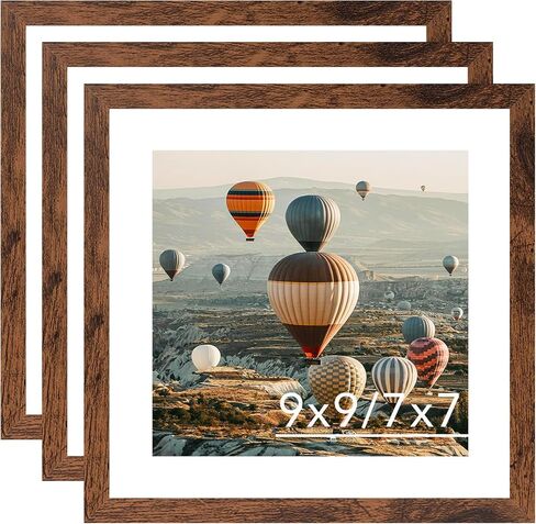 إطار صورة مقاس 9 × 9 مع حصيرة، عرض 7 × 7 مع حصيرة أو 9 × 9 بدون حصيرة، إطارات صور خشبية مربعة 9 × 9 للتعليق على الحائط أو سطح الطاولة، عبوة واحدة، أسود in Saudi Arabia