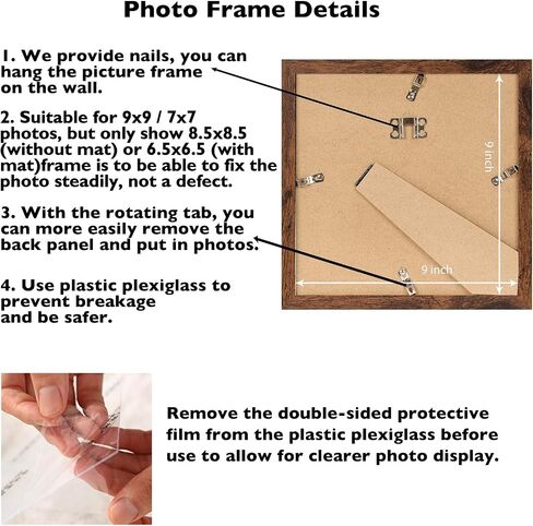 إطار صورة مقاس 9 × 9 مع حصيرة، عرض 7 × 7 مع حصيرة أو 9 × 9 بدون حصيرة، إطارات صور خشبية مربعة 9 × 9 للتعليق على الحائط أو سطح الطاولة، عبوة واحدة، أسود in Saudi Arabia