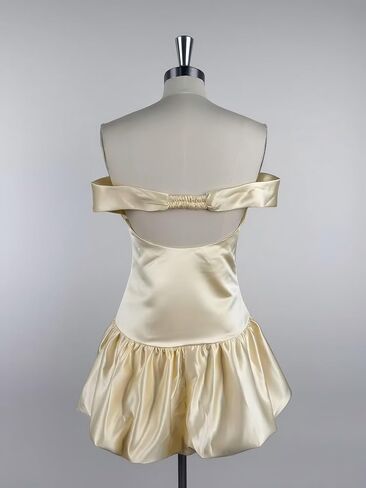 فساتين حفلات العودة للوطن من الساتان الفقاعي للمراهقين بدون أكتاف للحفلات المسائية، فساتين رسمية قصيرة على شكل حرف A in Kuwait