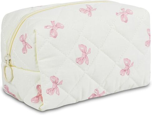 Quilted Makeup Pouch,Cotton Puffy Makeup Bag, Coquette Cosmetic Bag for Women and Girls, Aesthetic Organizer Bag, Cute Flower Travel Toiletry Bag in Saudi Arabia