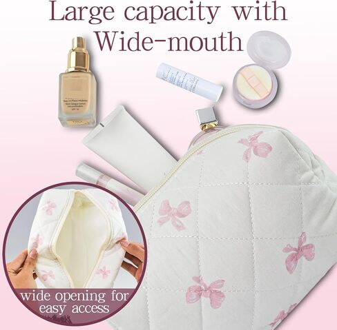 Quilted Makeup Pouch,Cotton Puffy Makeup Bag, Coquette Cosmetic Bag for Women and Girls, Aesthetic Organizer Bag, Cute Flower Travel Toiletry Bag in Saudi Arabia