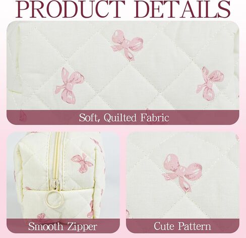 Quilted Makeup Pouch,Cotton Puffy Makeup Bag, Coquette Cosmetic Bag for Women and Girls, Aesthetic Organizer Bag, Cute Flower Travel Toiletry Bag in Saudi Arabia