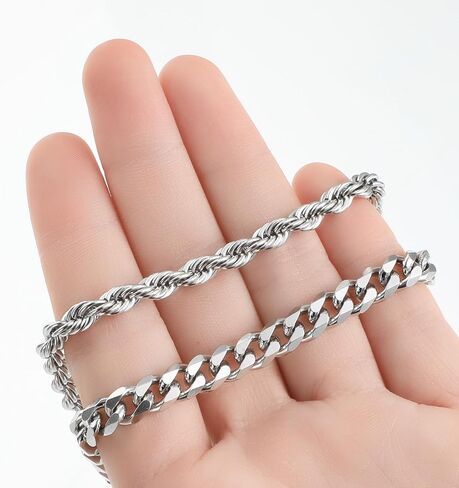 2 PCS Silver Chain Bracelet for Men, Men's Silver Bracelet Chain, Metal Bracelets for Birthdays Father's Day Gift to Men Dad Husbands Boyfriends in Kuwait