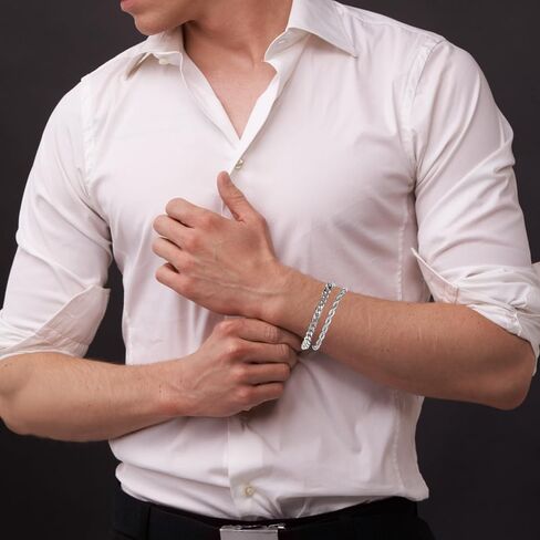 2 PCS Silver Chain Bracelet for Men, Men's Silver Bracelet Chain, Metal Bracelets for Birthdays Father's Day Gift to Men Dad Husbands Boyfriends in Kuwait