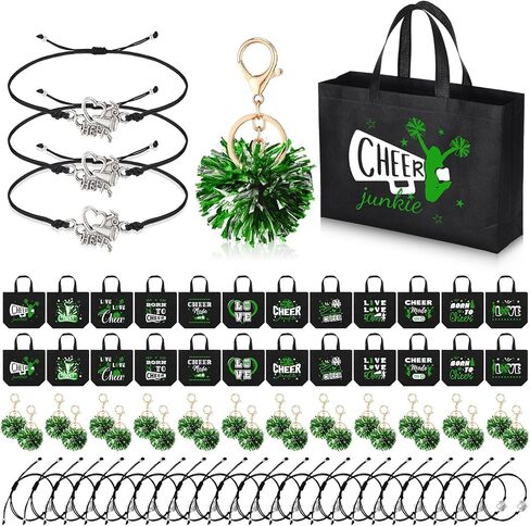 72 Pcs Cheerleading Gifts 24 Cheer Bags Portable 24 Pom Pom Keychain 24 Cheerleading Bracelet Canvas Cheerleading Makeup Bag Bulk Cheer Gifts Female Teammates Toiletries Accessories(Blue) in Saudi Arabia