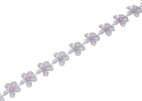 Arthur's Jewelry 925 sterling silver Hawaiian plumeria flower link bracelet pink cz 12mm 7.5" in Saudi Arabia