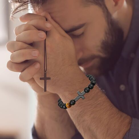 سوار للرجال، أساور يسوع، سوار مسيحي للرجال، مجوهرات سوار من الخرز المتقاطع بالعلم الأمريكي، مثالي أو أب، زوج، ابن، يأتي مع بطاقة رسالة وصندوق هدايا in Saudi Arabia