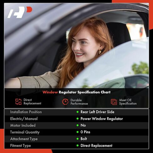 A-Premium Rear Driver Side Electric Power Window Regulator Without Motor Compatible with Hyundai Tucson 2016-2022, with Panel in Saudi Arabia