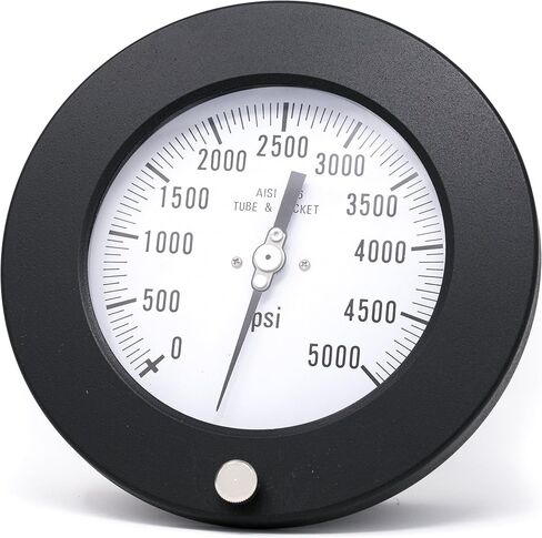 PIC Gauges 4504-4RS Front Flanged Lower Back Panel Mount Dry Process Pressure Gauge w/ Black Aluminum Case/Bezel, SS Internals, Plastic Lens, 4.5" Dial, 0/6000 psi Range, 1/4" Male NPT in Kuwait