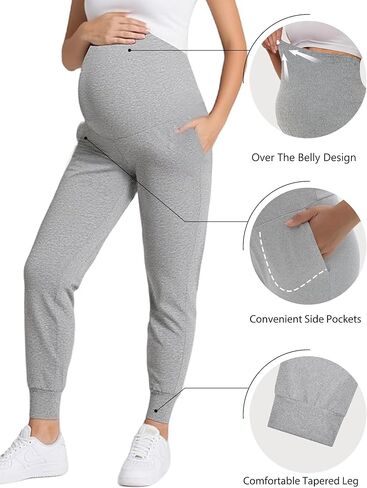 Peauty Buttery Soft Maternity Jogger Pants with Cuffed Tapered Legs, Over The Belly Design for Lounge & Active Wear in Kuwait