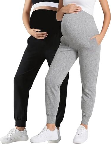 Peauty Buttery Soft Maternity Jogger Pants with Cuffed Tapered Legs, Over The Belly Design for Lounge & Active Wear in Kuwait