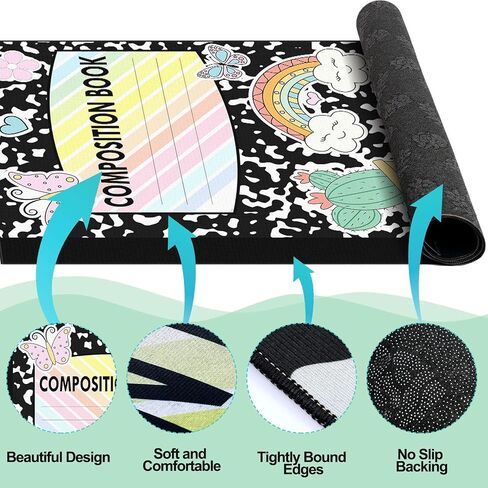 Large Composition Classroom Rug 7.5x12ft Marble and Boho Cover Educational Area Rug Non-Slip Black Composition Notebook Carpet Pastel Play Carpet for Nursery Playroom Teaching Reading Mat in Saudi Arabia