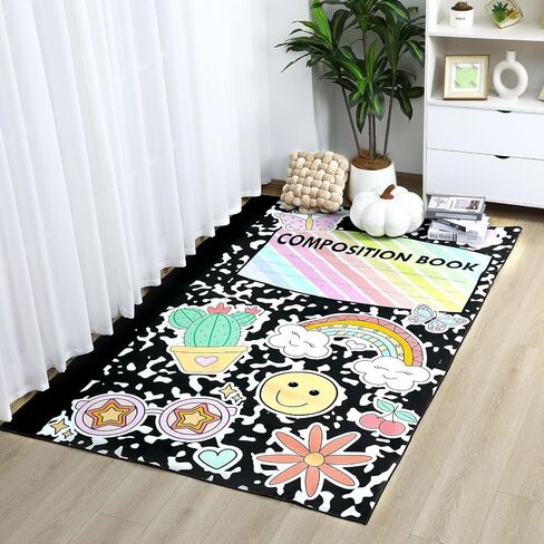 Large Composition Classroom Rug 7.5x12ft Marble and Boho Cover Educational Area Rug Non-Slip Black Composition Notebook Carpet Pastel Play Carpet for Nursery Playroom Teaching Reading Mat in Saudi Arabia