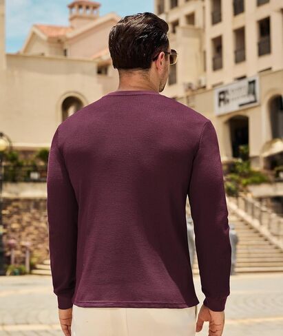 PRIVIMIX Mens Waffle Henley Long Sleeve Cotton Casual T-Shirt Fashion Three Button Pullover with Pocket in Saudi Arabia