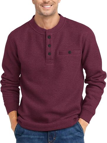 PRIVIMIX Mens Waffle Henley Long Sleeve Cotton Casual T-Shirt Fashion Three Button Pullover with Pocket in Saudi Arabia
