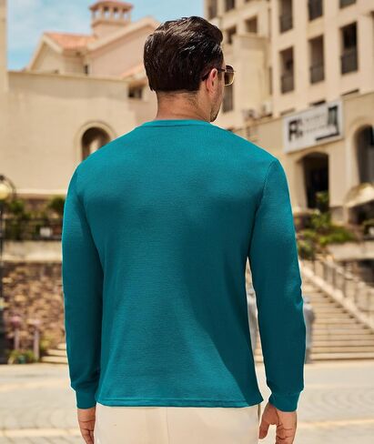 PRIVIMIX Mens Waffle Henley Long Sleeve Cotton Casual T-Shirt Fashion Three Button Pullover with Pocket in Kuwait