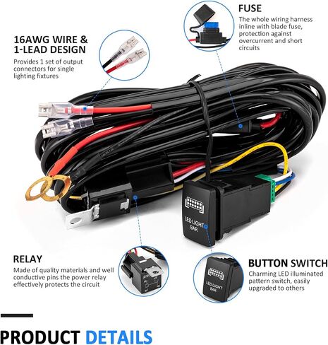 Wsays Light Bar Wiring Harness Push Button Switch Kit Compatible with Toyota 4Runner Sequoia Highlander Tacoma Tundra RAV4 Yaris Land Cruiser 2006-On in Saudi Arabia