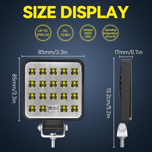 ANTOM 12v Led Flood Tractor Work Reserve Lights, 57W Backup Driving Lights for Tow Trucks, Tractor, Trailer Cargo, Skid Steer, Forklift, Kayak,10PCS Square in Kuwait