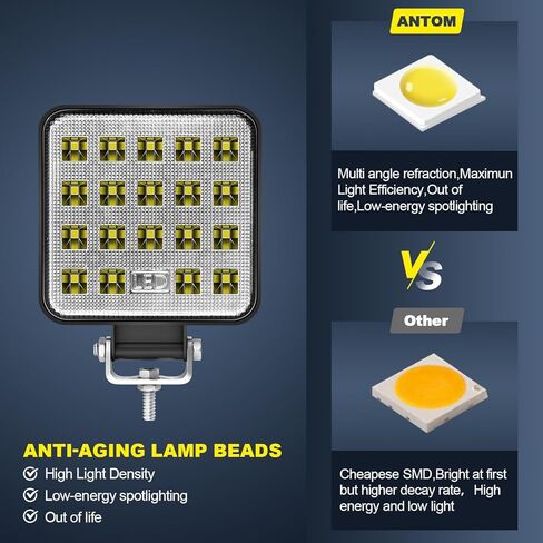 ANTOM 12v Led Flood Tractor Work Reserve Lights, 57W Backup Driving Lights for Tow Trucks, Tractor, Trailer Cargo, Skid Steer, Forklift, Kayak,10PCS Square in Kuwait