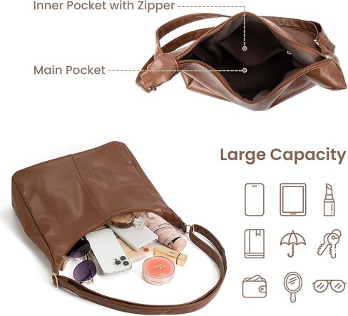 Badiya Hobo Bags for Women Tote Handbags Pu Leather Ultra Soft Slouchy Tote Purses Foldable Crossbody Bag in Kuwait