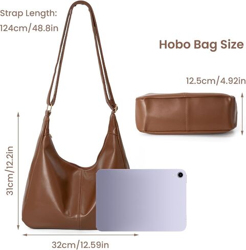Badiya Hobo Bags for Women Tote Handbags Pu Leather Ultra Soft Slouchy Tote Purses Foldable Crossbody Bag in Kuwait