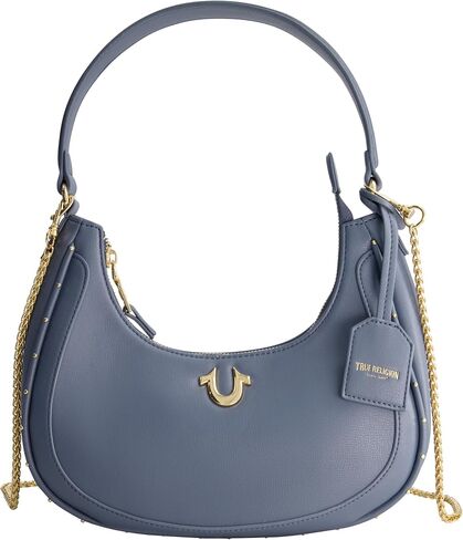 True Religion Hobo Bag, Women's Faux Leather Crescent Handbag with Adjustable Chain Strap, Blue, One Size in Saudi Arabia