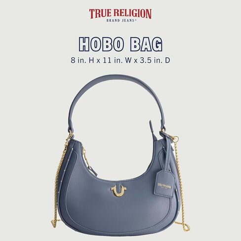 True Religion Hobo Bag, Women's Faux Leather Crescent Handbag with Adjustable Chain Strap, Blue, One Size in Saudi Arabia