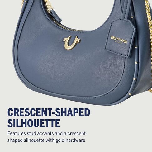 True Religion Hobo Bag, Women's Faux Leather Crescent Handbag with Adjustable Chain Strap, Blue, One Size in Saudi Arabia