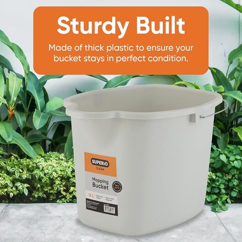 Superio Plastic Bucket with Grip Handle, 16 Liter Large Spout Cleaning Pail Grey, Heavy Duty Bucket Home Floor Mopping, Bath, Car Wash, Bowls for Camping, Fishing in Saudi Arabia